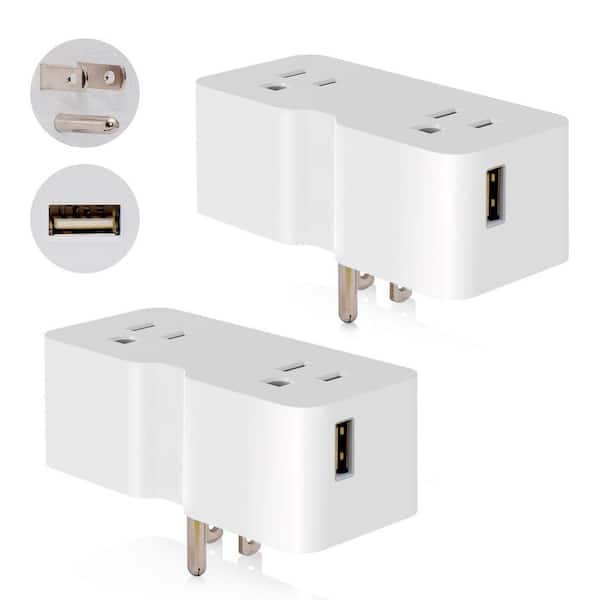 ELEGRP Outlet Extender with 2 Type A USB Wall Charger, Plug Adapter (White, 2-Pack) EA03AA0-0102 - The Home Depot