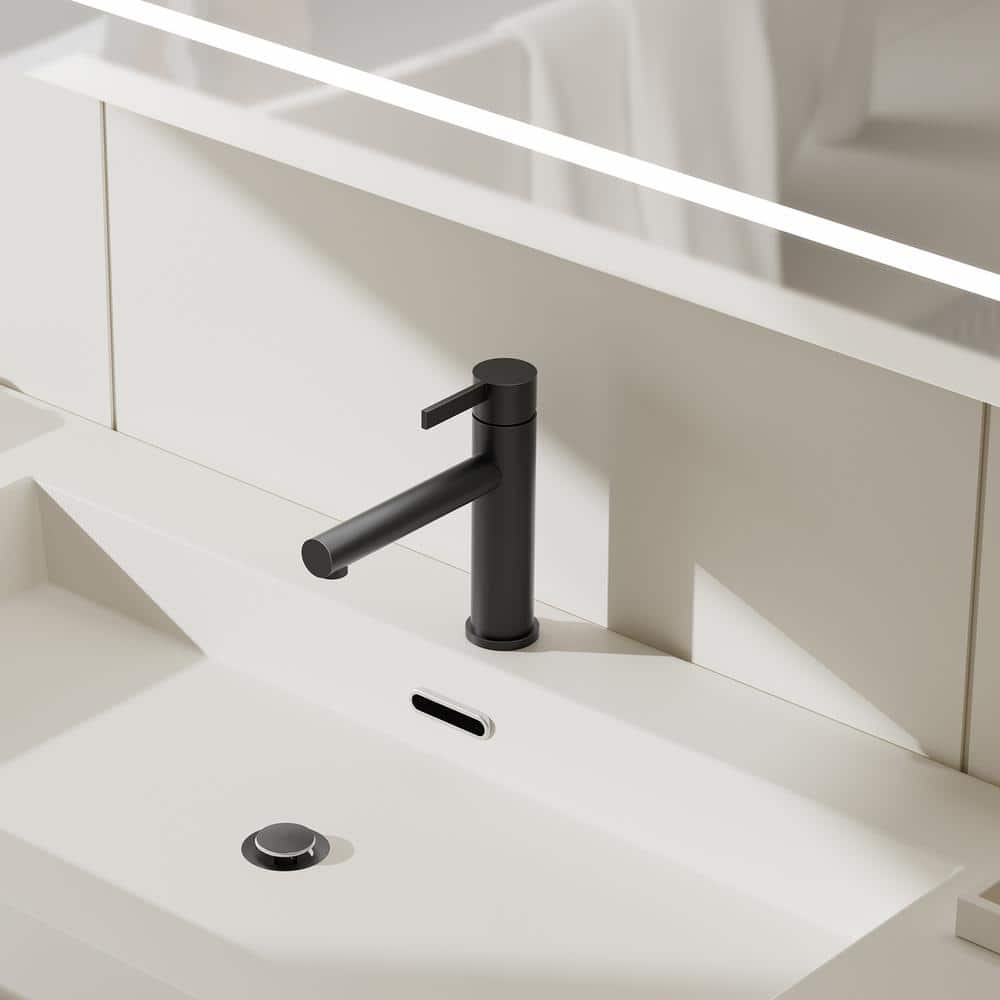 Matte Black Single Handle Bathroom Faucet with Drain Assembly