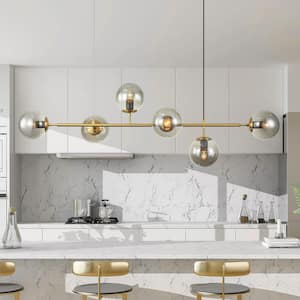 Savannah 6-Light Gold Kitchen Island Globe Modern Glass Bubble Pendant Lights