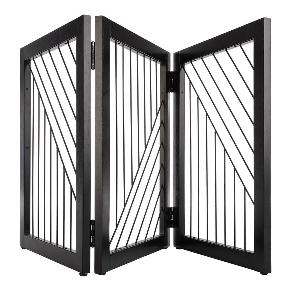 Black Metal Freestanding Foldable Pet Gate for Stairs