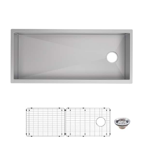 Glacier Bay Professional Zero Radius 45 in. Undermount Single Bowl 16 Gauge Stainless Steel Kitchen Sink with Accessories