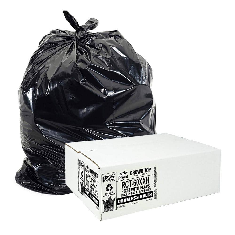 Aluf Plastics 38 in. x 58 in. 60 Gal. Black Trash Bags (Pack of 50) 2 mil  (Eq) for Industrial and Contractor RCT-60XXH