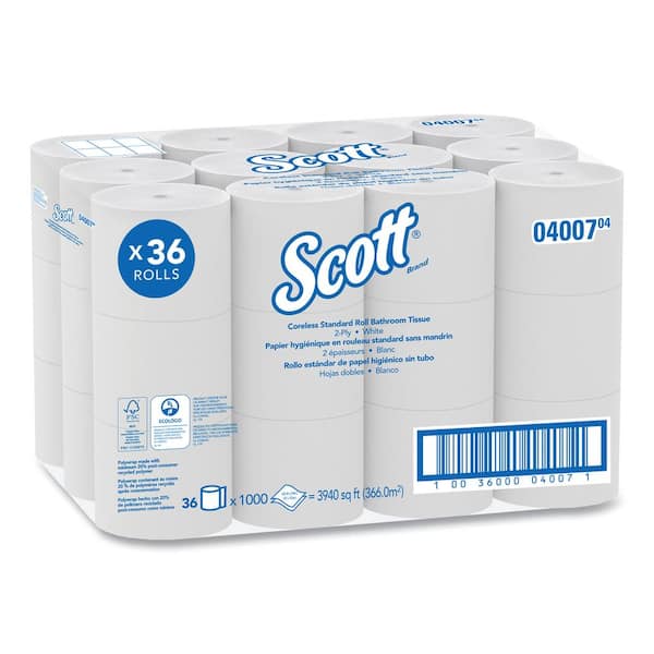 Kimberly-Clark PROFESSIONAL 3.9 in. x 4 in. White Scott Coreless Standard Bath Tissue 2-Ply (36 Rolls)
