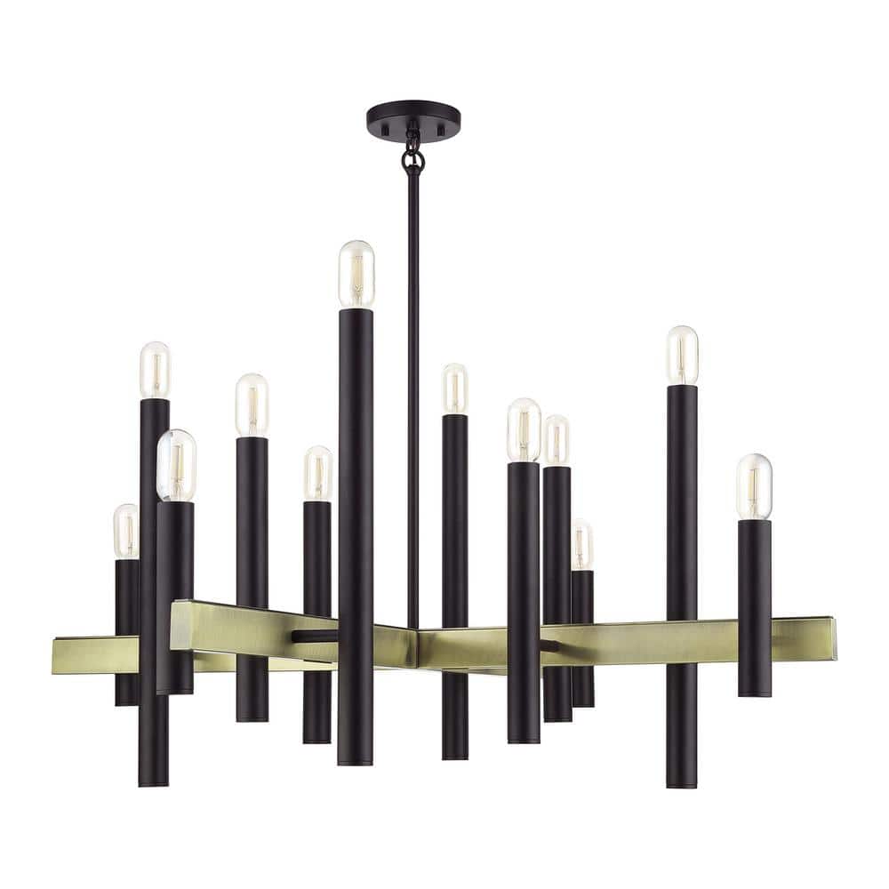 Helsinki 12-Light Bronze and Antique Brass Chandelier