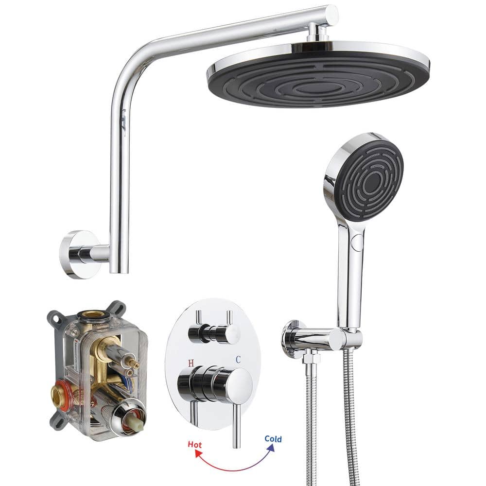 Round Single Handle 3-Spray Shower Faucet 2.5 GPM With High Pressure Rain Shower Head in Polished Chrome(Valve Included) price history on PriceWatchPro