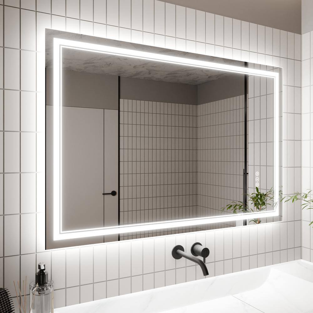 MOJ 32 in. W x 48 in. H Rectangular Frameless Wall Mount LED Anti-Fog Bathr