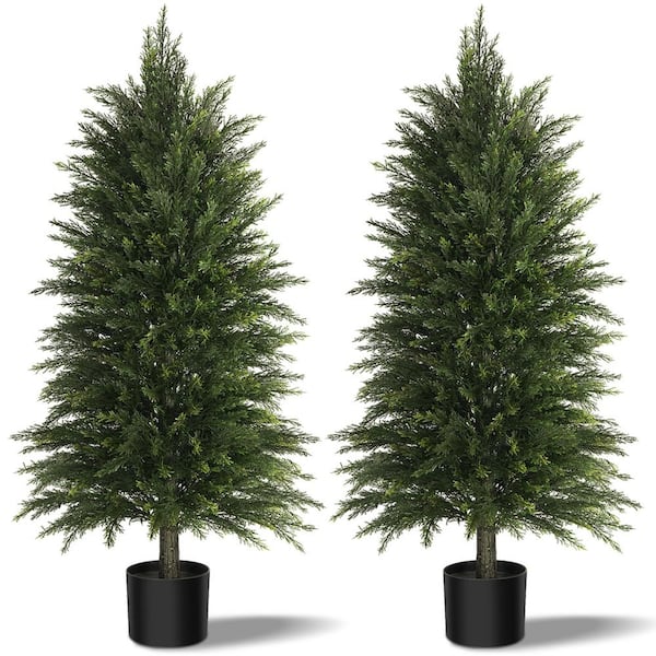 4 ft. Artificial Cedar Topiary Trees, Faux Cypress Tree, Fake Cypress Tree in Pot for Indoor/Outdoor Decor (Set of 2)