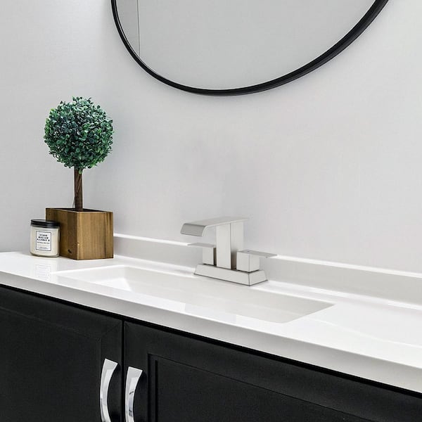304 stainless steel 4 in. Centerset Double Handle Bathroom Faucet with Drain Kit Included in Nickel