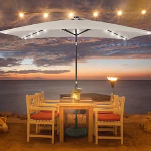 10 ft. x 6.5 ft. Rectangle Solar LED Outdoor Patio Market Table Umbrella with Push Button Tilt and Crank in Beige