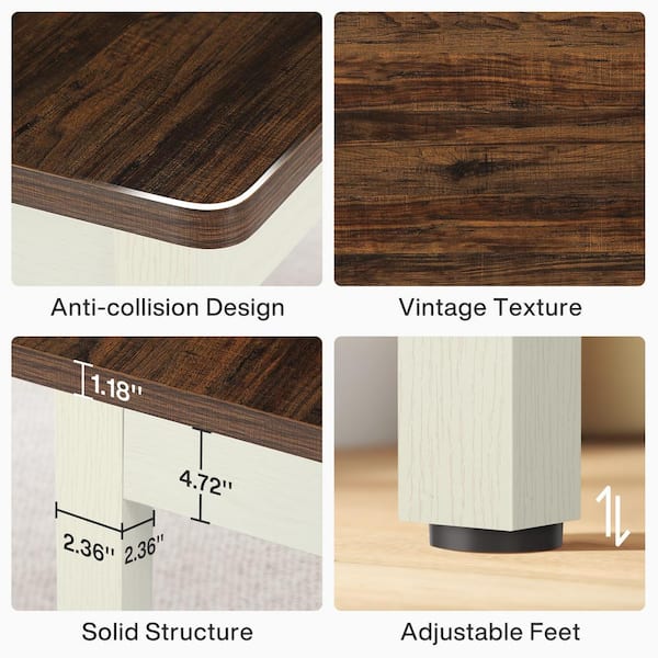 BYBLIGHT Roesler 3-Piece Rectangle Brown and White Wood Top