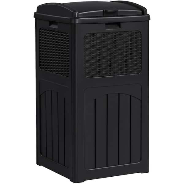 33 Gal. Outdoor Plastic Trash Can, Waterproof Deck Box, Black