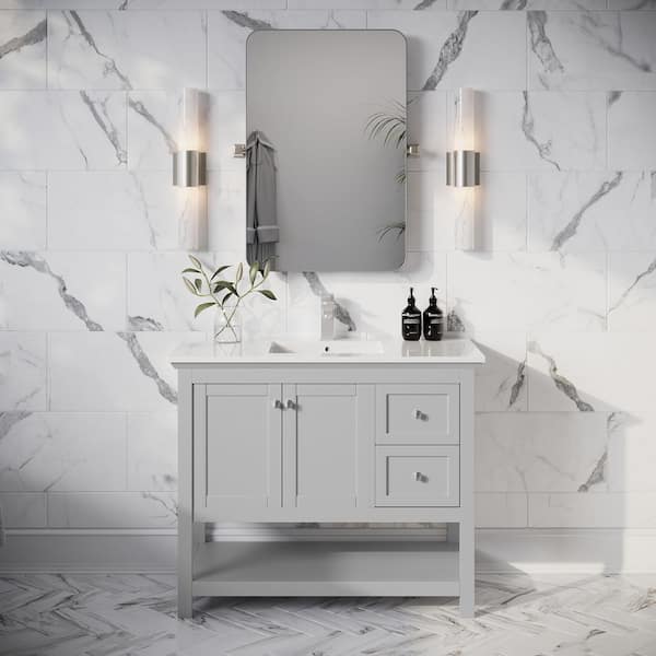 Manchester 40 in. Single Sink Shaker-Style Gray Bath Vanity with White Quartz Top and Integrated Sink