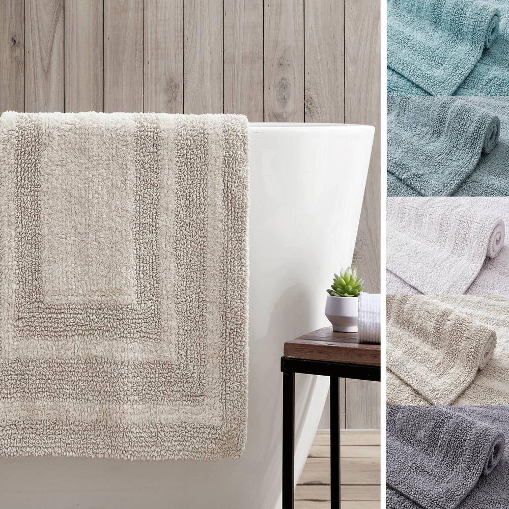 Logan Sea Blue Cotton 2-Piece Machine-Washable Bath Rug Set