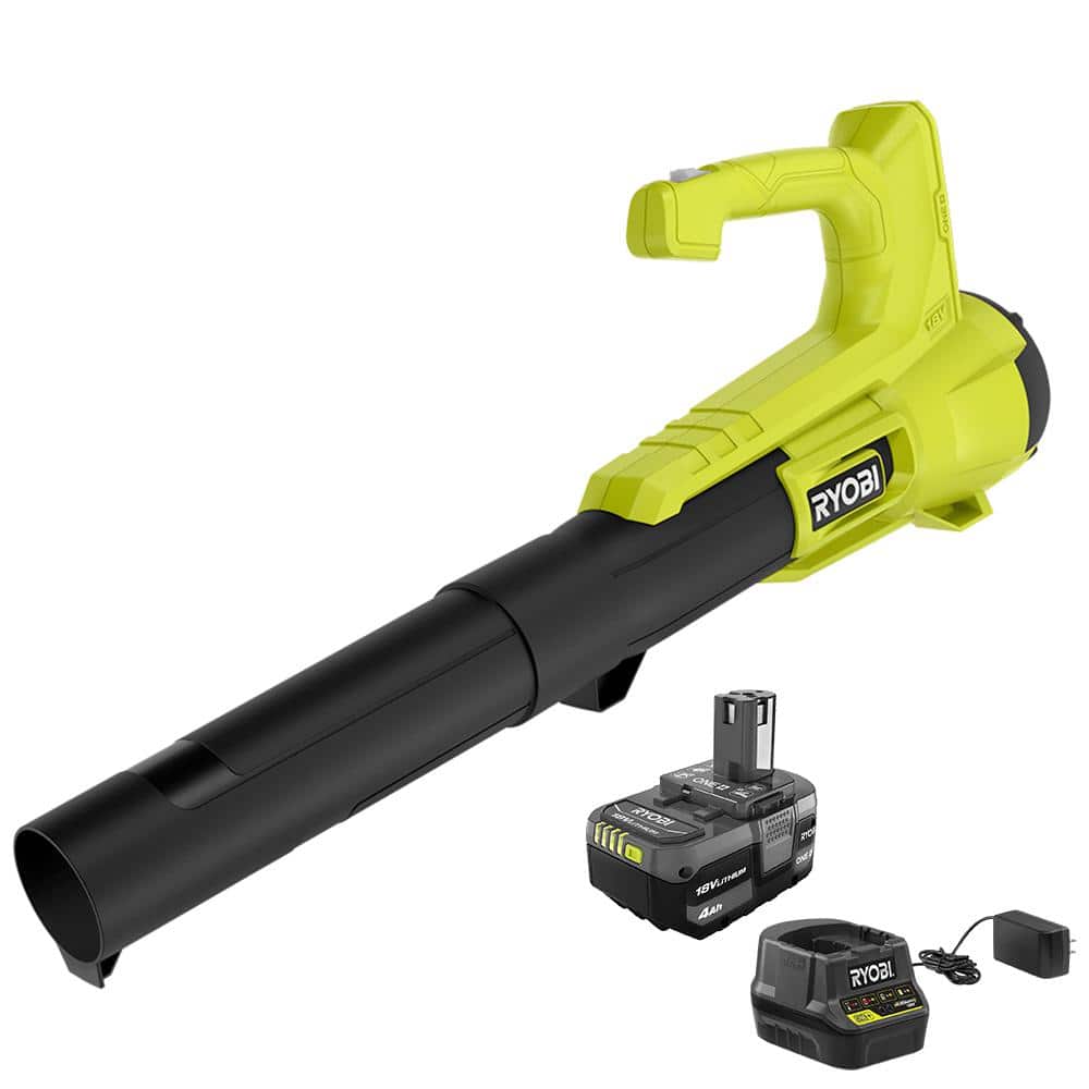 Ryobi One 18v 90 Mph 250 Cfm Cordless Battery Leaf Blower With 4 0 Ah Battery And Charger