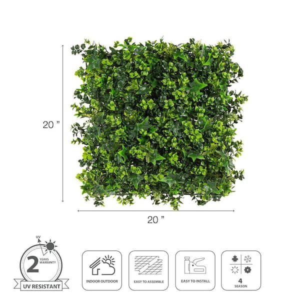 2 in. Green Artificial Mix Leaf 20 in. x 20 in. Foliage Panel (2-Piece)