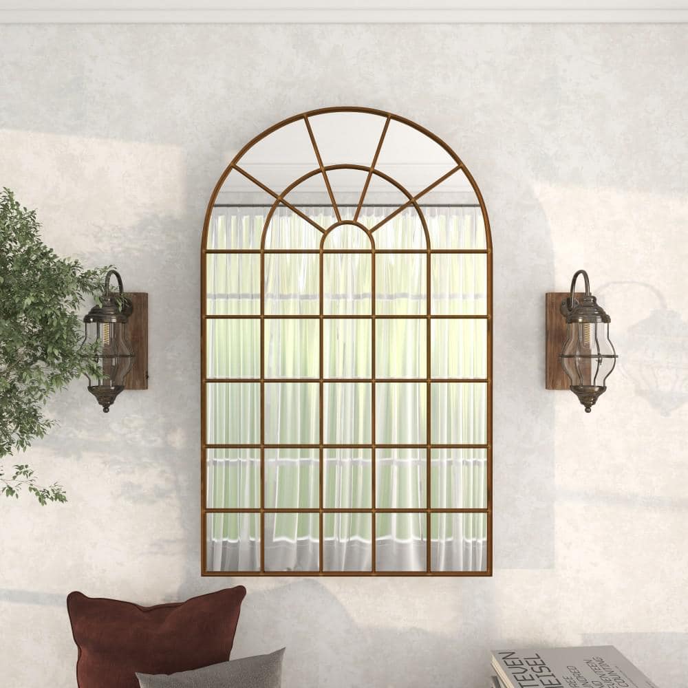Bronze Arch Windowpane Full Length Wall Mirror