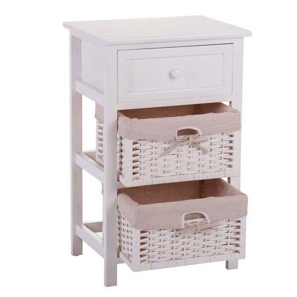 ZIRUWU 1Drawer White Nightstand with 2Removable Baskets Storage