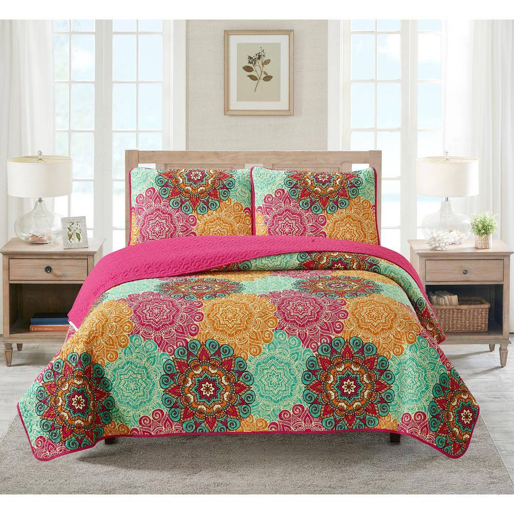 Harper Lane Harper 3-Piece Multi-Colored Microfiber King Quilt Set ...