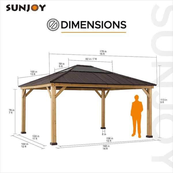 Sunjoy Macie Outdoor Patio 13 ft. x 15 ft. Brown Wooden Frame