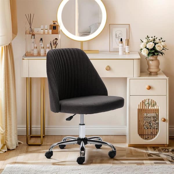 WONDER COMFORT Chic Channel Tufted Back Fabric Vanity Swivel Task Chair Office Desk Chair in Dark Grey with Armless for Home, Make-up
