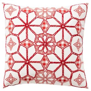 Holiday Ivory/Red Geometric Candy Cane Design Cotton Poly Filled Decorative 20 in. x 20 in. Throw Pillow