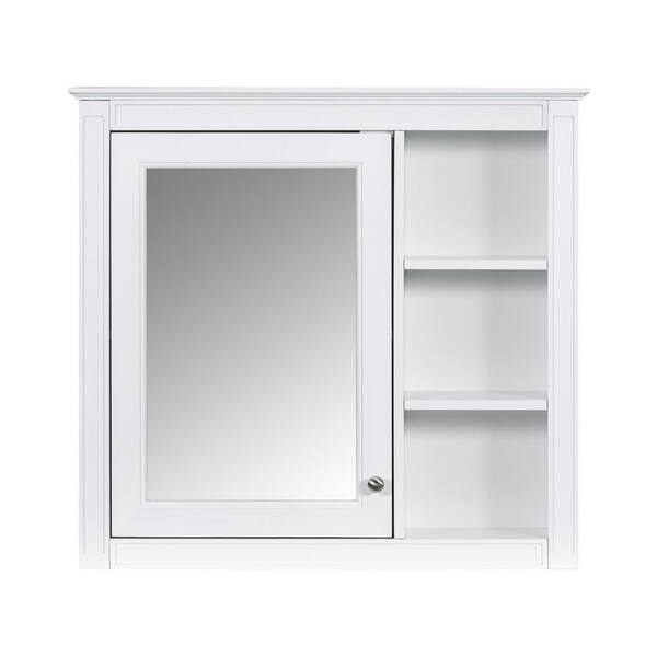 30 in. W x 28 in. H Rectangular Wood Medicine Cabinet with Mirror and 3-Open Shelves in White