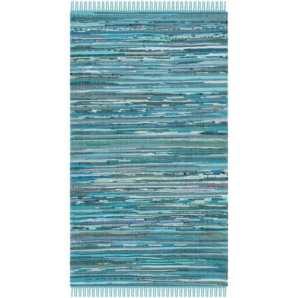 SAFAVIEH Rag Rug Blue/Multi Doormat 3 ft. x 5 ft. Gradient Striped Area Rug
