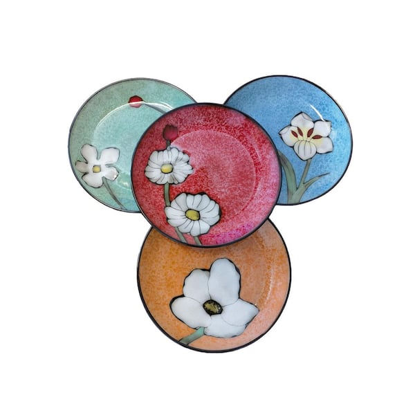 8 in. Muticolored Ceramic Plates Set of 4, 4 Colors and 4-Moods, With Advanced Underglaze Technology, Microwave Safe