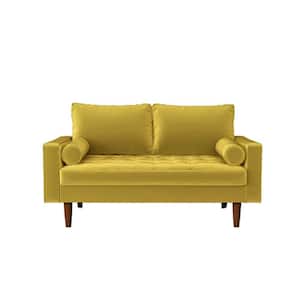 Lincoln 50 in. Goldenrod Tufted Velvet 2-Seat Loveseat with Square Arms