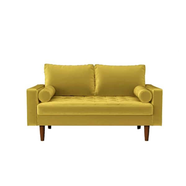CONTAINER FURNITURE DIRECT Lincoln 50 in. Goldenrod Tufted Velvet 2-Seat Loveseat with Square Arms
