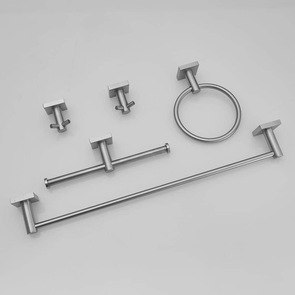 Brushed Nickel 5-Piece Bathroom Hardware Set with Double Towel Bar