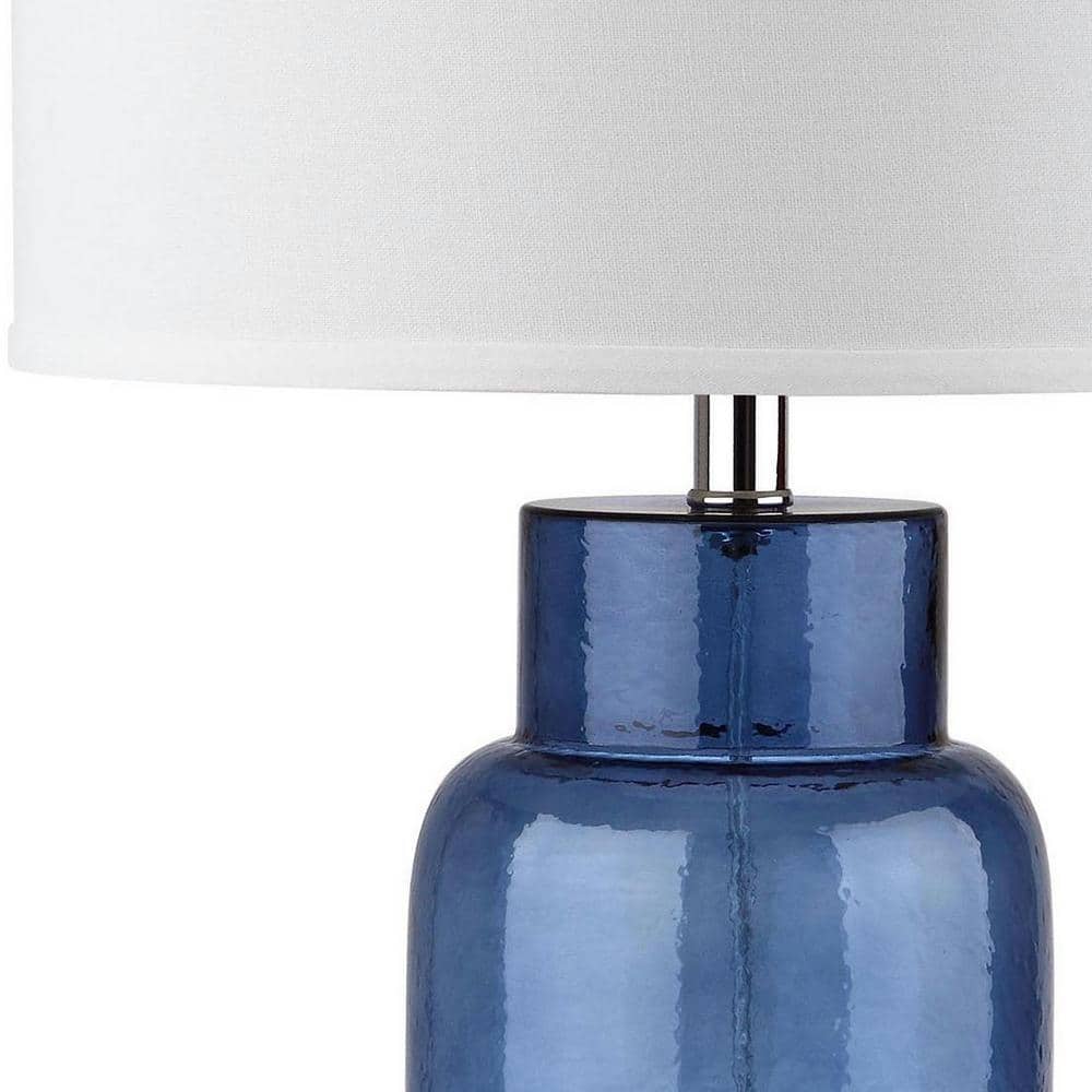Blue Glass Bottle Table Lamp with Off-White Shade