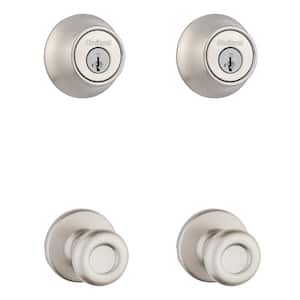 240 Tylo Satin Nickel Hall/Closet Door Knob and Single Cylinder Deadbolt Project Pack Featuring SmartKey Security