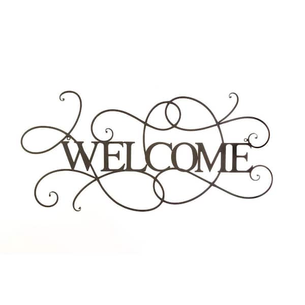 BYRON ANTHONY HOME Black Metal Scrolled Welcome Wall Decorative Sign Non Lighted