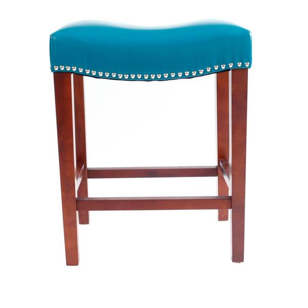 Aoibox 26 in. Blue High Rubber Wood Frame Leather Cushioned Bar Stool with Foam Seat (Set of 2)