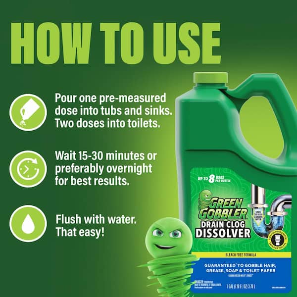 Green Gobbler - 1 Gal. Drain Clog Dissolver and Remover, for Sinks, Tubs, Toilets and Showers