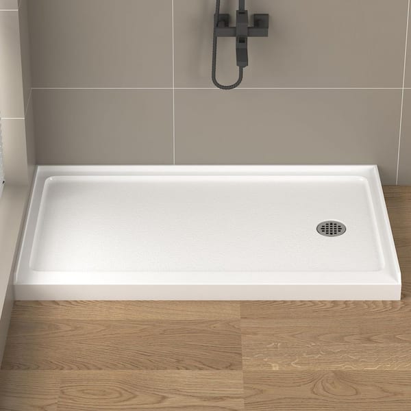 60 in. L x 32 in. W Single Threshold Alcove Shower Pan Base in White with Right Drain