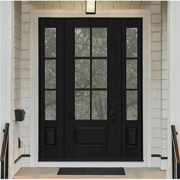 Regency 64 in. x 96 in. 3/4-6 Lite Clear Glass LH Onyx Stain Mahogany Fiberglass Prehung Front Door w/Dbl 12in.SL