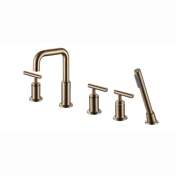 Boyel Living 3-Handle 2-Spray Settings Deck Mounted Roman Tub and Shower Faucet in Brushed Gold Valve Included
