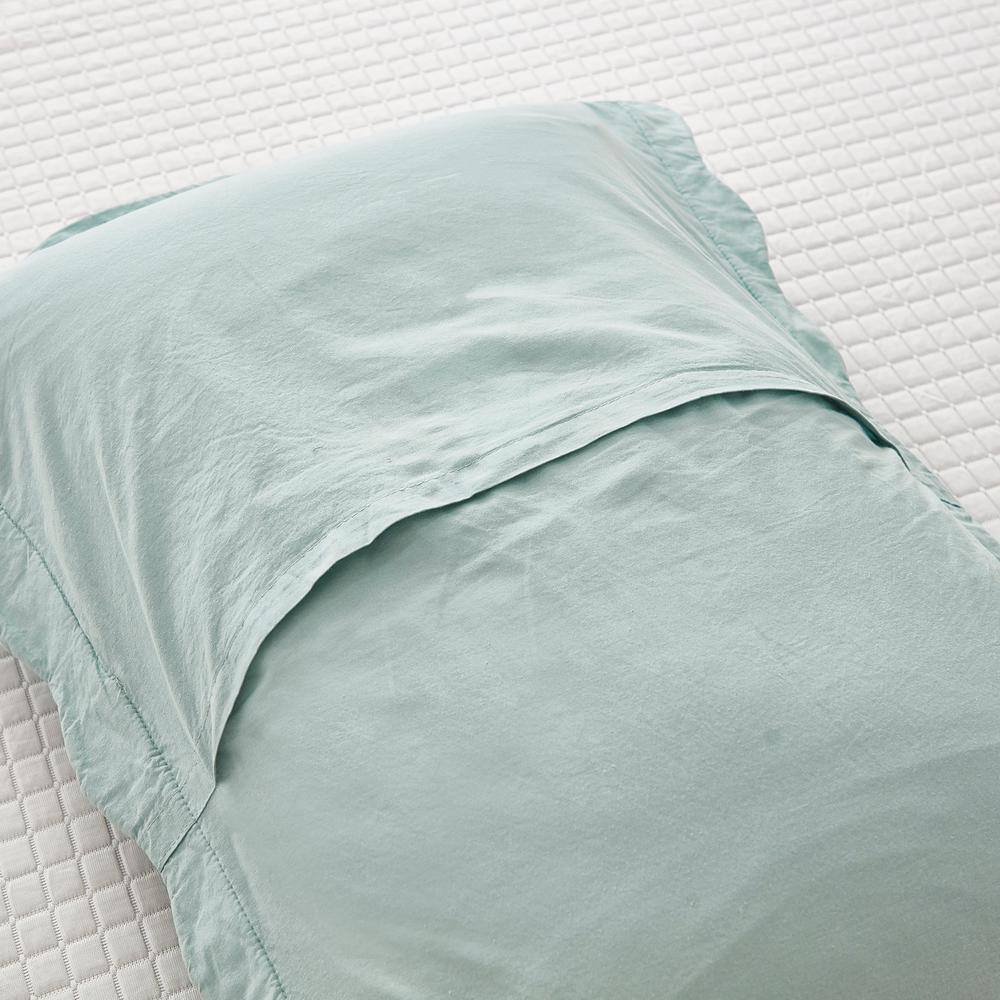 Standard Pistachio Green Cotton Embroidered Pillow Shams
