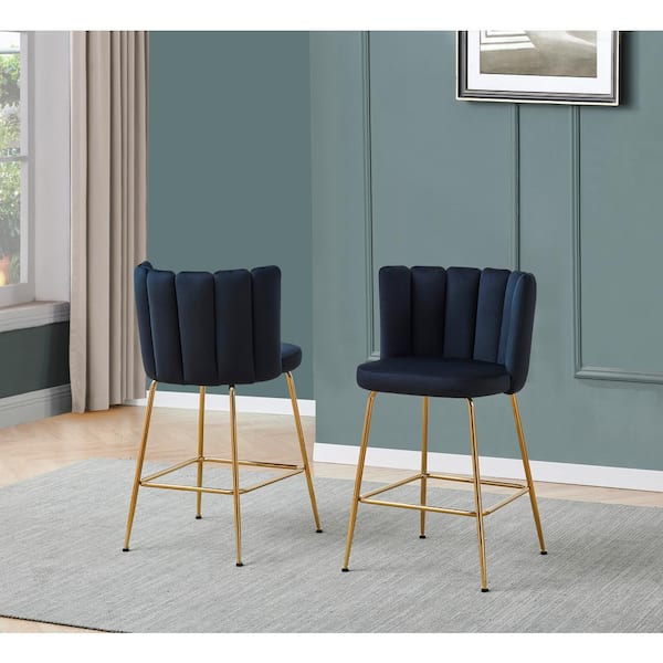Best Master Furniture Elegante 26 in. H Black Velvet Metal Counter Height Bar Stools (Set of 2)