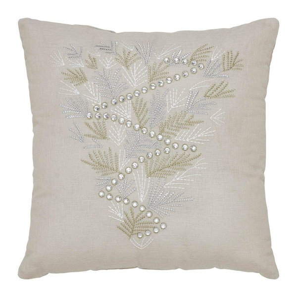 18x18 Silver and Gold Pine Tree Embroidered Pillow