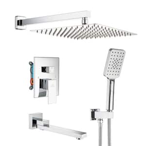 3-Spray with 2.5 GPM 12 in. 3 Functions Wall Mount Dual Shower Heads in Spot in Polished Chrome (Valve Included)