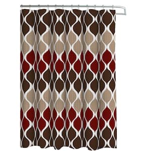 Clarisse Faux Linen Espresso 70 in. x 72 in. Geometric Textured Shower Curtain Set with Beaded Rings