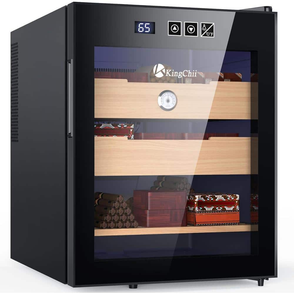 KingChii 15.74 in. W x 21.6 in. H 48L Black Metal Cigar Cooler, Heating Humidor with Spanish Cedar Shelf (350 Capacity)