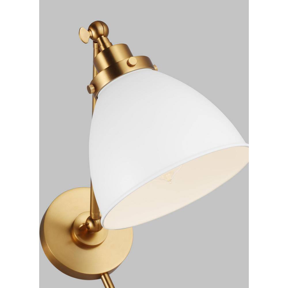 Matte White and Burnished Brass Dome Sconce