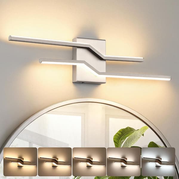 23.62 in. 1-Light Nickel LED Bathroom Vanity-Light Bar with Dimmable and 5-CCT Adjustable Switch