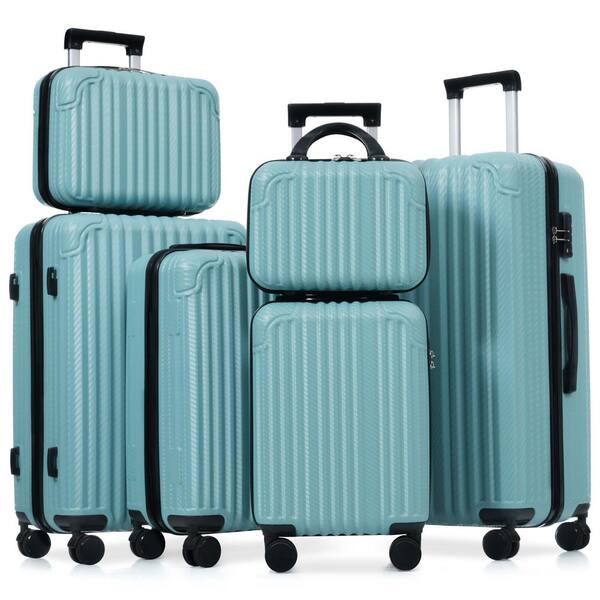 6 or More Bags 6-Piece Ice Blue ABS Hardshell 12, 14, 16, 20, 24, 28 in. Dual Spinner Luggage Set Carry-on Check-in Size