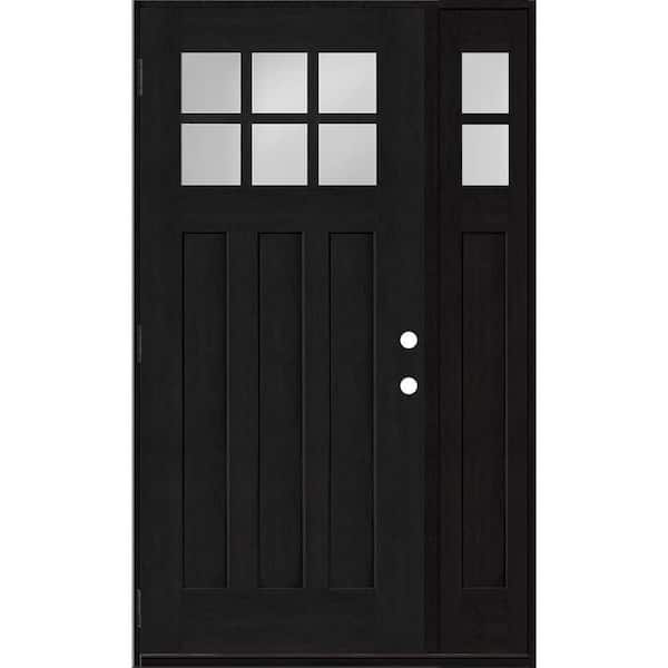 Steves & Sons Regency 53 in. x 80 in. 6-Lite Top Lite Clear Glass RHOS Onyx Mahogany Fiberglass Prehung Front Door 14 in. Side Lite