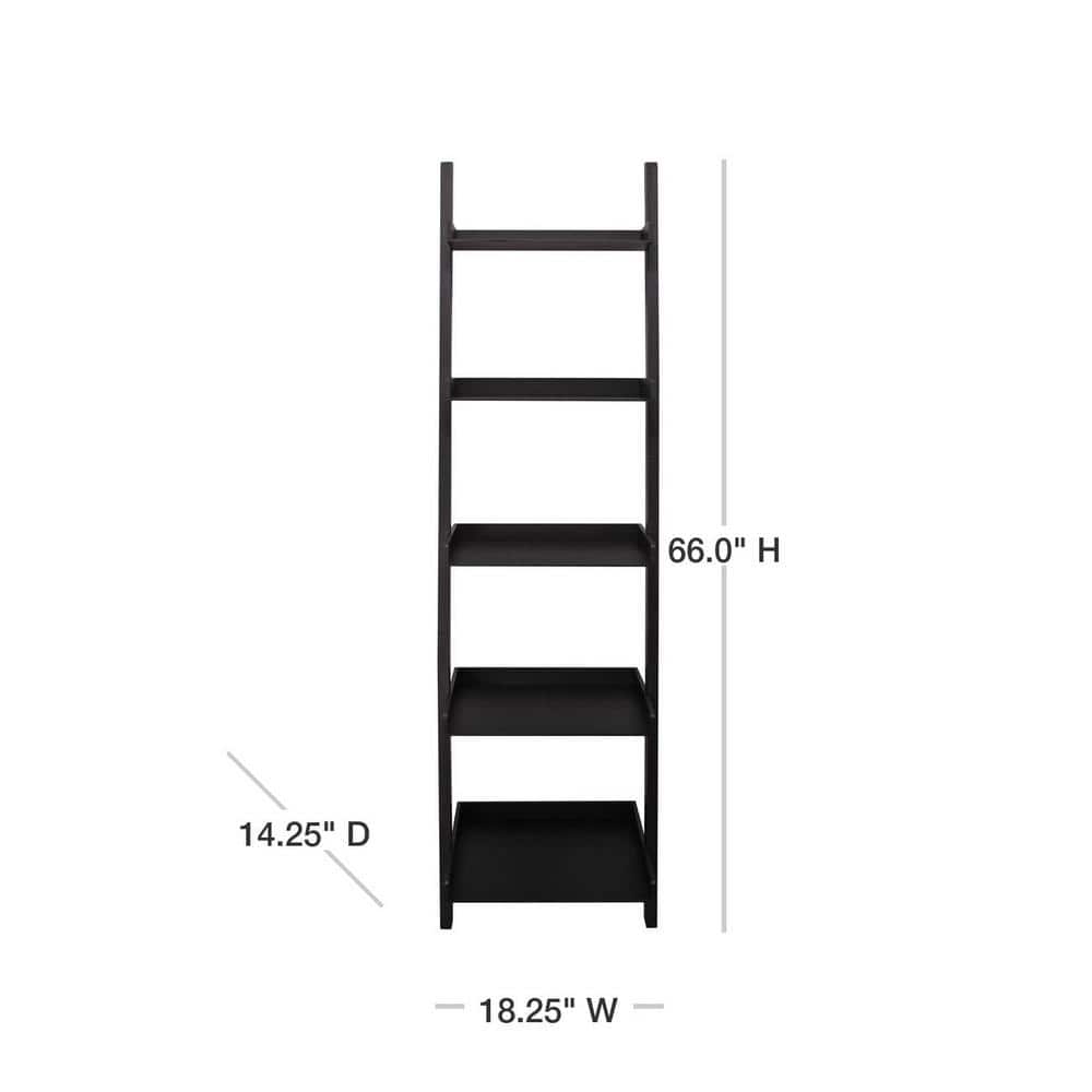 Hadfield 5-Tier Black Wood Leaning Ladder Shelf